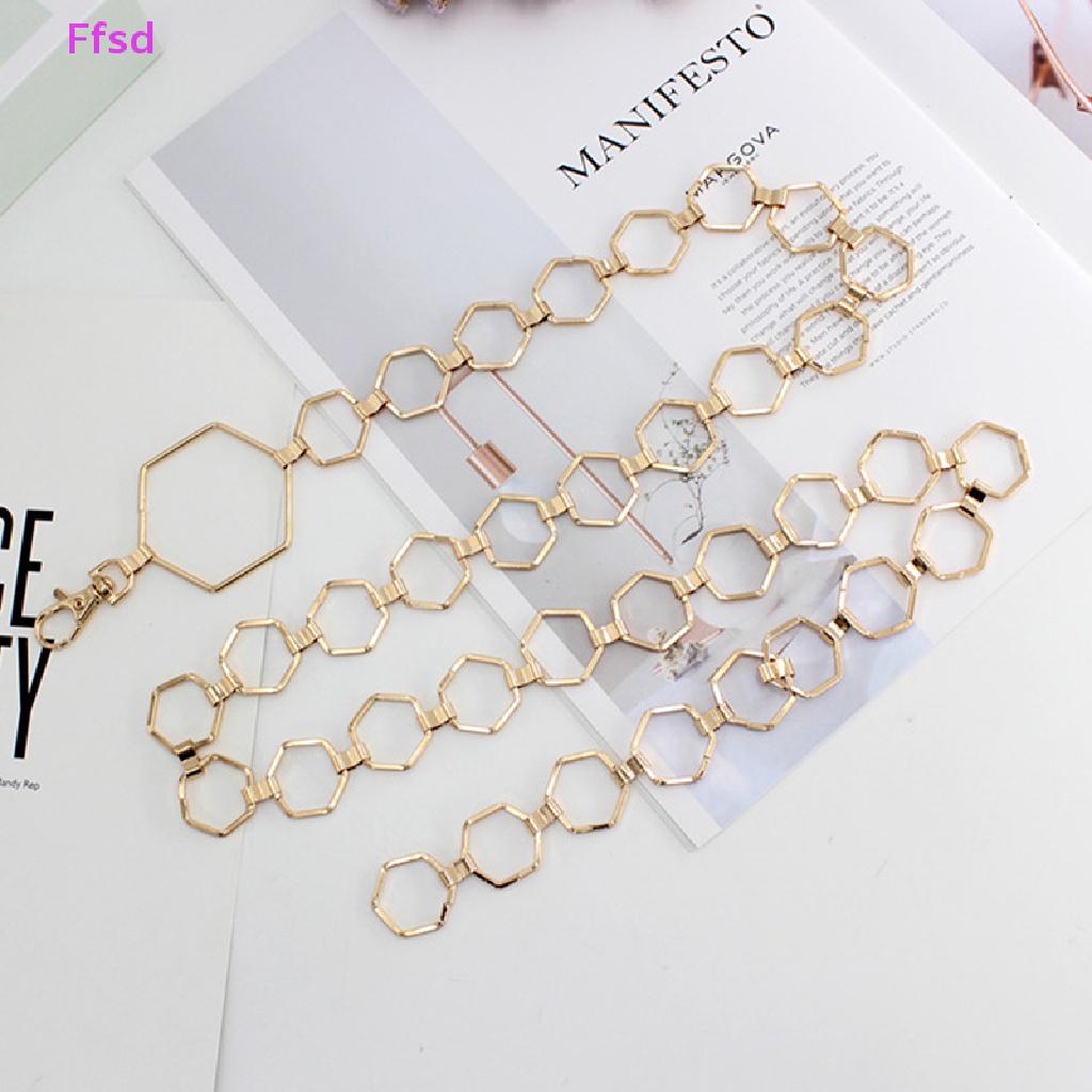 Thắt Lưng Dây Xích Lục Giác Bằng Kim Loại Màu Vàng / Bạc Phong Cách Cổ Điển Thời Trang Cho Nữ