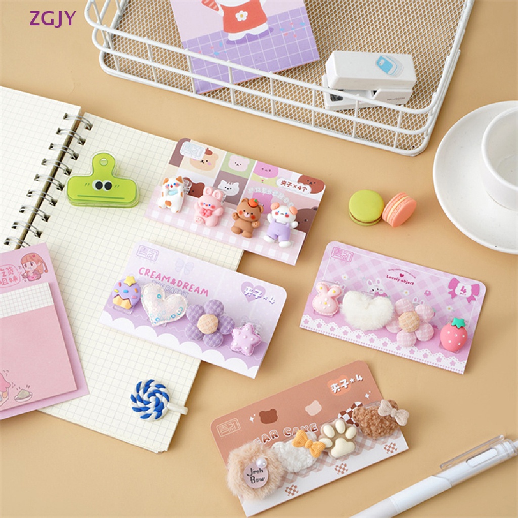 Set 4 Kẹp Sách Bằng Acrylic Hình Gấu / Thỏ Dễ Thương Trang Trí Sổ Tay / Để Bàn Cho Học Sinh Mới