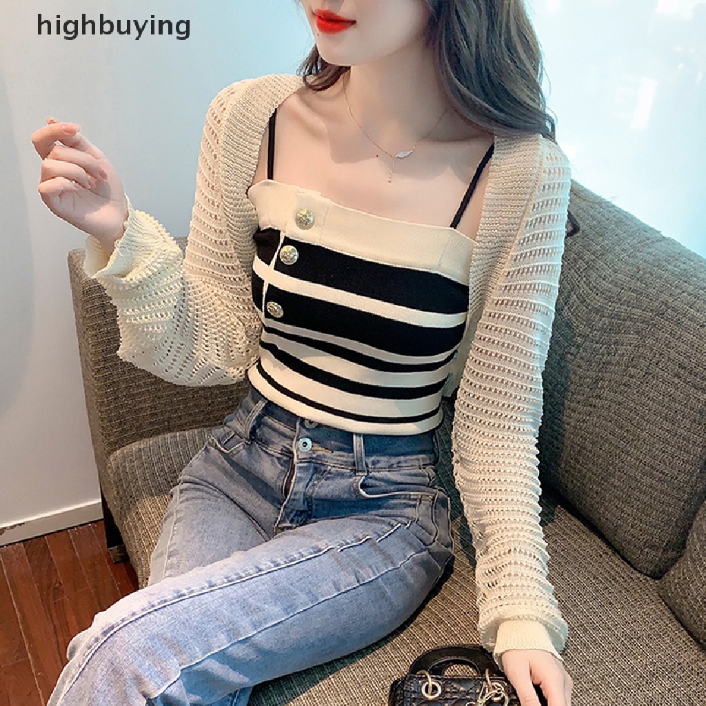 Áo Hai Dây Dệt Kim Họa Tiết Kẻ Sọc Thời Trang Mùa Hè Quyến Rũ Cho Nữ