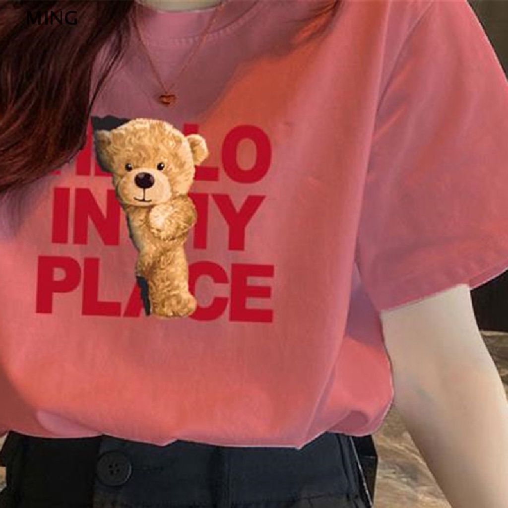 Áo Thun Tay Ngắn Cổ Tròn In Hình Gấu Dễ Thương Cho Nữ