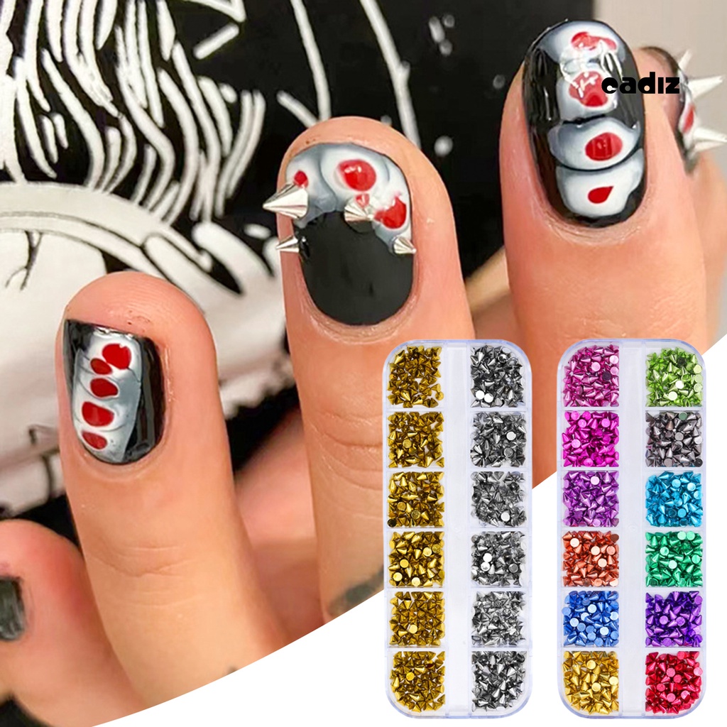 1 Hộp Đinh Tán 12 Ngăn Không Phai Màu Chống Oxy Hóa Chống Rơi Có Thể Tháo Rời Dùng Trang Trí Móng Tay DIY