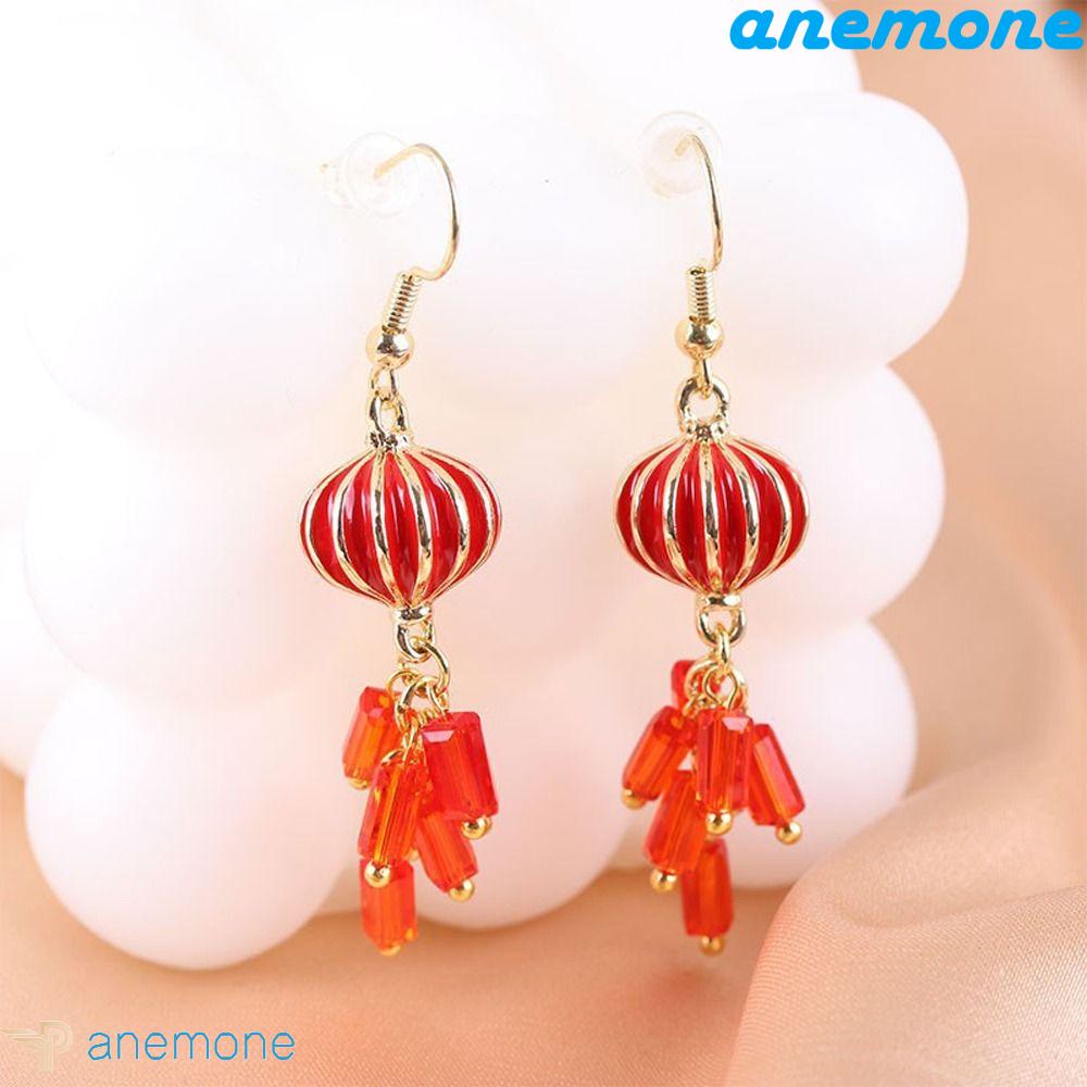 Khuyên Tai Vòng Lủng Lẳng Bằng Hợp Kim Màu Đỏ Thiết Kế Rực Rỡ Thời Trang Cho Nữ