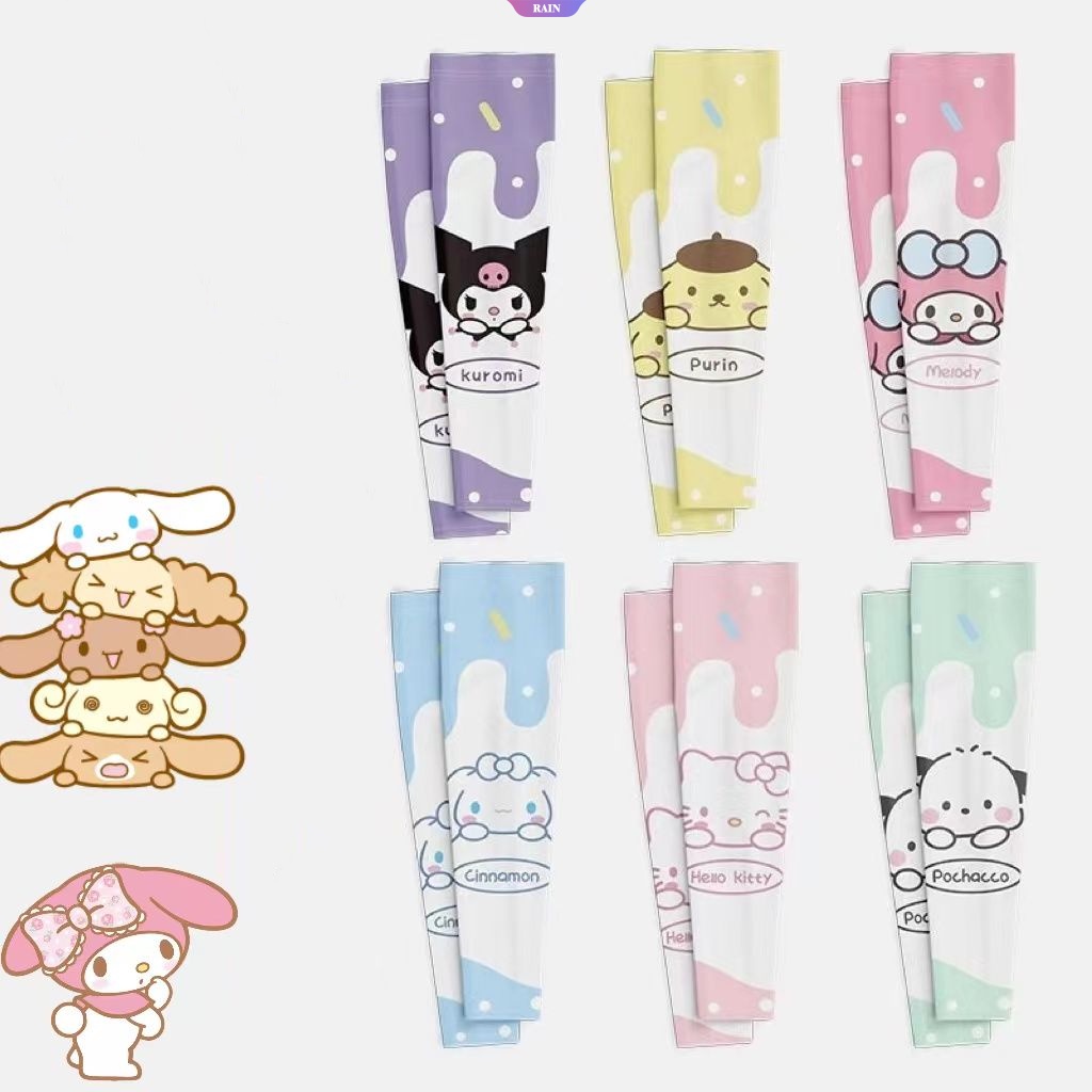 Găng Tay Chống Nắng Bằng Lụa Lạnh Thoáng Khí Họa Tiết Hoạt Hình Sanrio My Melody Cinnamoroll Kuromi Hello Kitty Purin Cho Nữ