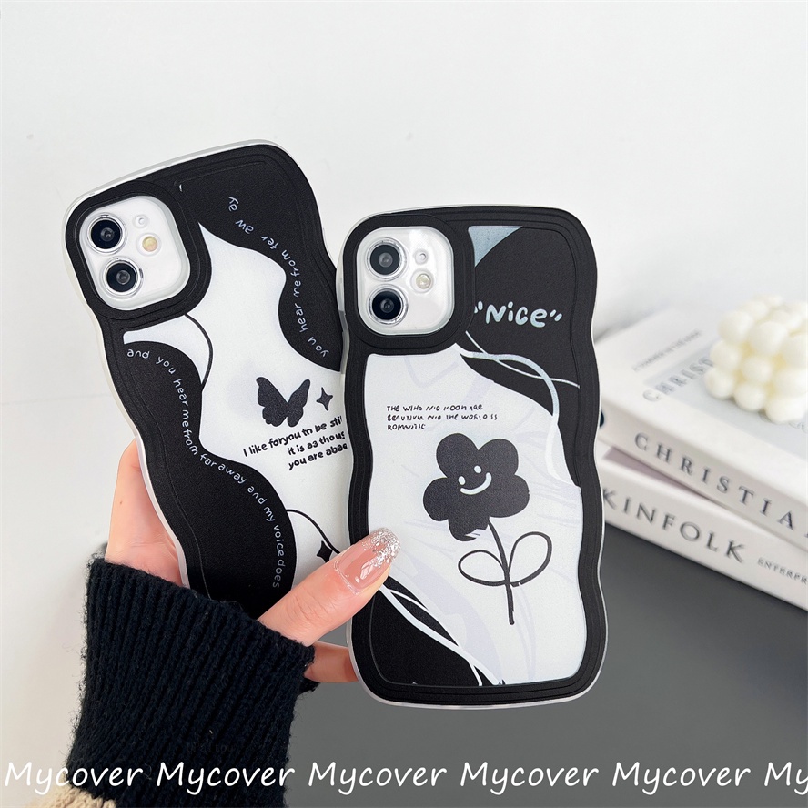 Ốp Điện Thoại Silicon Mềm Họa Tiết Hoa Bướm Trắng Đen Tối Giản Cho iPhone 14 13 12 11 Pro Max X XR Xs Max 6 7 8 Plus