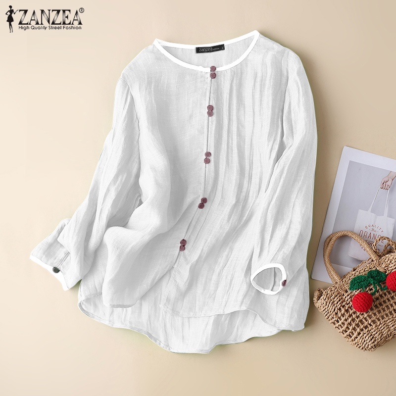 Zanzea Áo Sơ Mi Nữ Dài Tay Cổ Bẻ Form Rộng Thời Trang Hàn