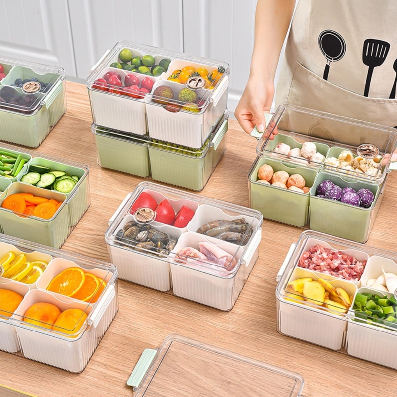 Hộp Đựng Thực Phẩm 4 Ngăn Có Nắp Siêu Tiện Lợi Dành Cho Tủ Lạnh