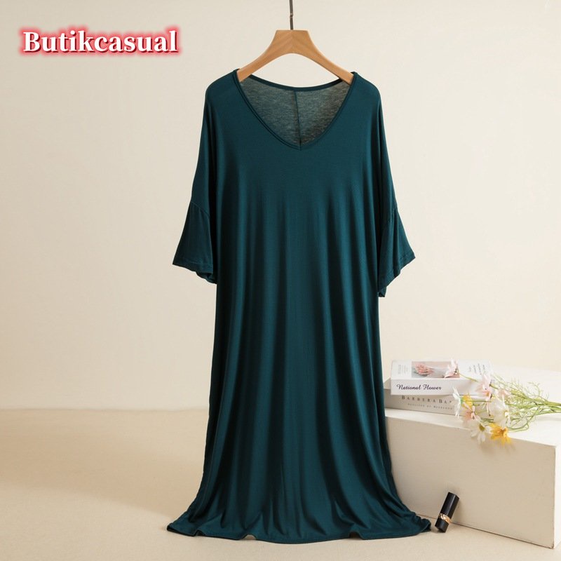 Đầm Cotton Modal Dáng Chữ A Cổ Tròn Tay Cánh Dơi Màu Trơn Thoải Mái Thời Trang Mùa Hè Cho Nữ