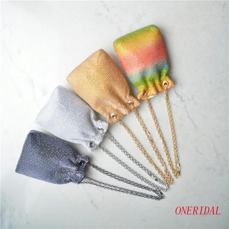 Túi Đeo Chéo Mini Đính Đá Màu Cầu Vồng Dành Cho Nữ