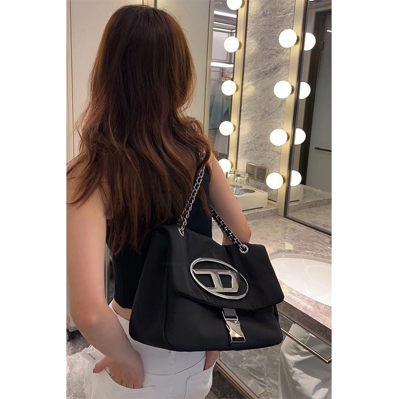 Túi Xách Vải Oxford Hai Dây Xích Đôi Sức Chứa Lớn Màu Đen Thiết Kế Chữ D Phong Cách Hàn Quốc Thời Trang Cho Nữ