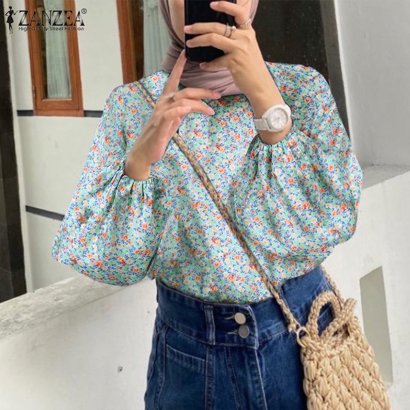 Zanzea Áo Kiểu Tay Phồng In Hoa Thời Trang Cho Phụ Nữ Hồi Giáo