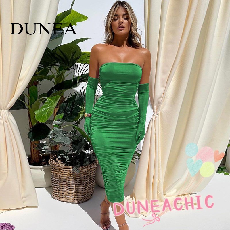 DUNEA Đầm body không tay màu trơn thiết kế ôm sát quyến rũ