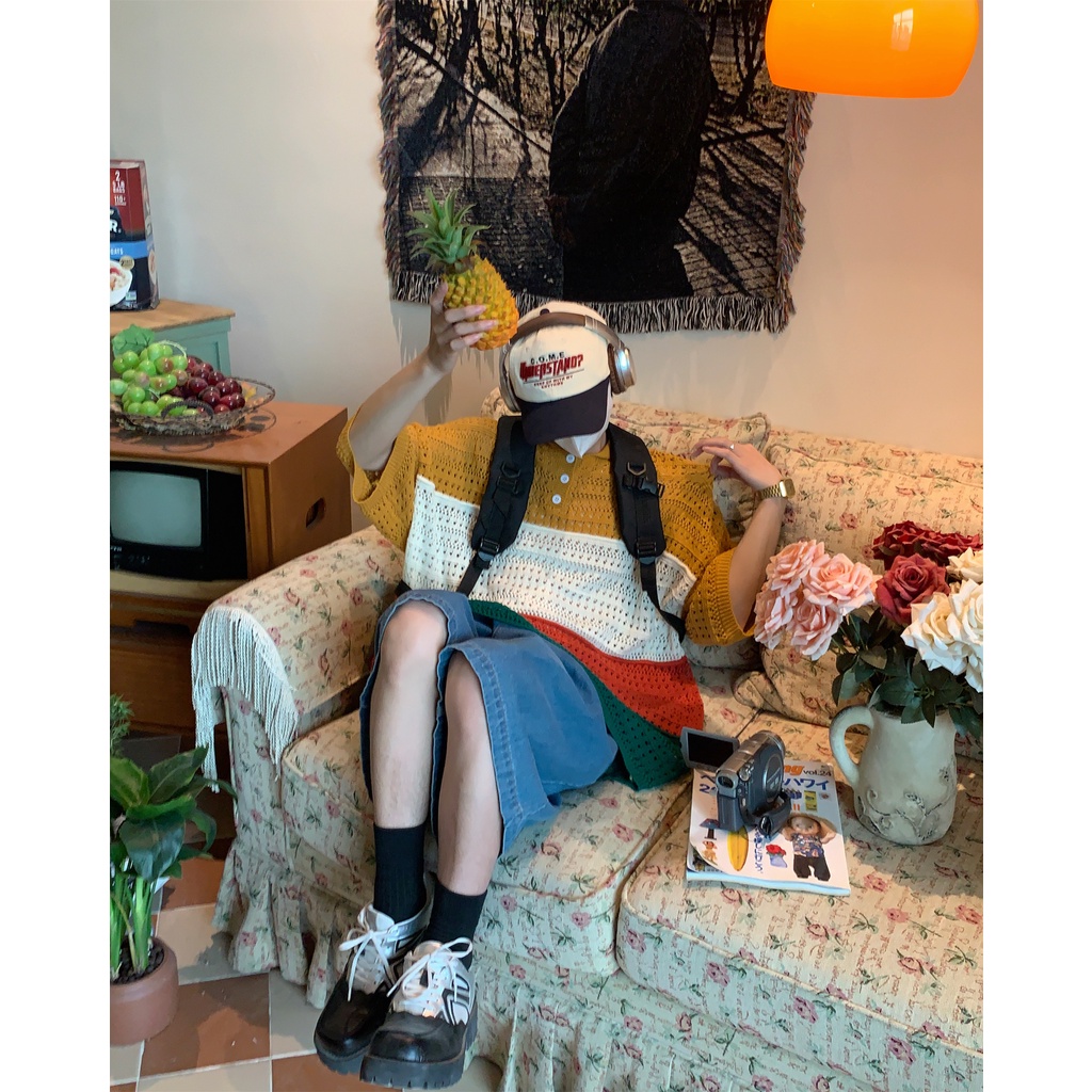 Áo Thun POLO Dệt Kim Ngắn Tay Họa Tiết Kẻ Sọc Nhiều Màu Sắc Thời Trang Cho Nam