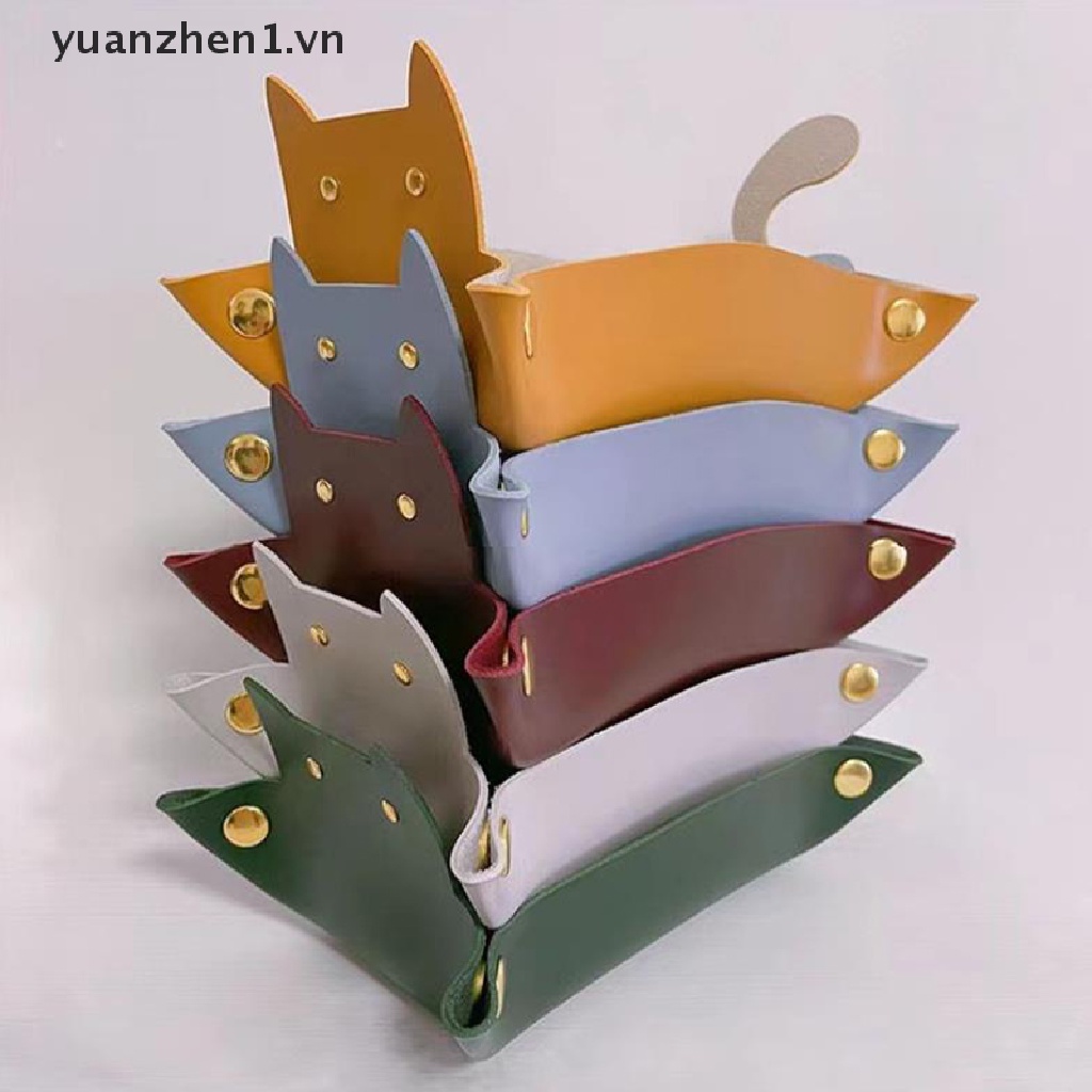 1 Khay Đựng Đồ Dùng Bằng Da Hình Mèo Dễ Thương