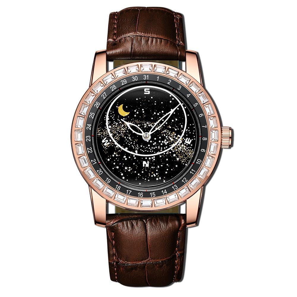 Đồng Hồ Nam BINBOND I13 Mặt Họa Tiết Dãy Ngân Hà Dây Da Siêu Đẹp