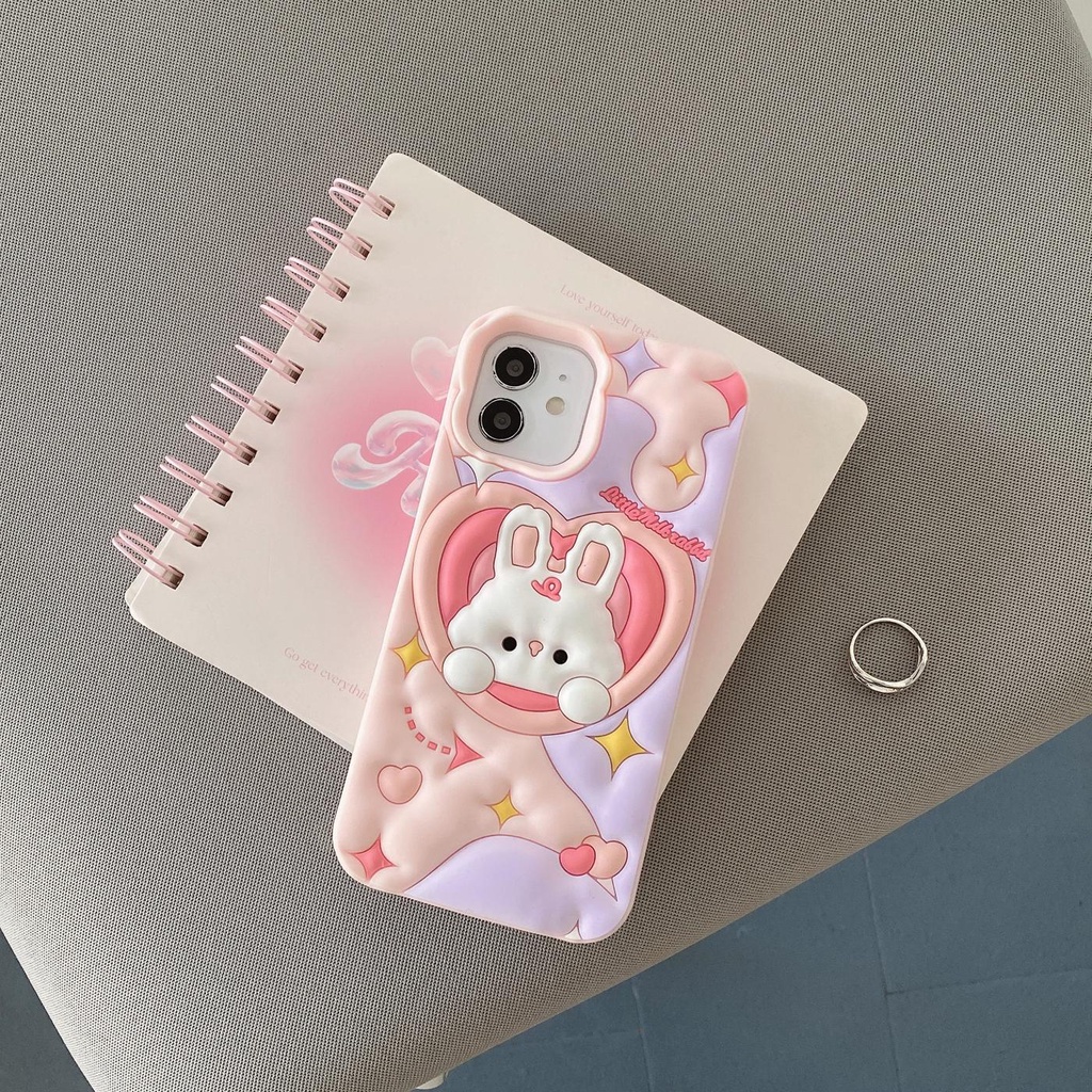 Ốp Điện Thoại TPU Dẻo Họa Tiết Hoạt Hình Chú Thỏ 3D Dễ Thương Chống Rơi Cho iPhone 13 12 11 14 PRO MAX