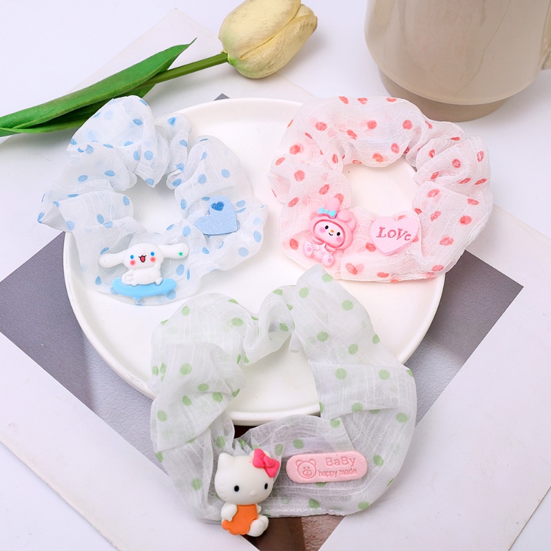 SANRIO Dây Cột Tóc Cao Su Co Giãn Phối Lưới In Hình Hello Kitty Thời Trang Cho Nữ