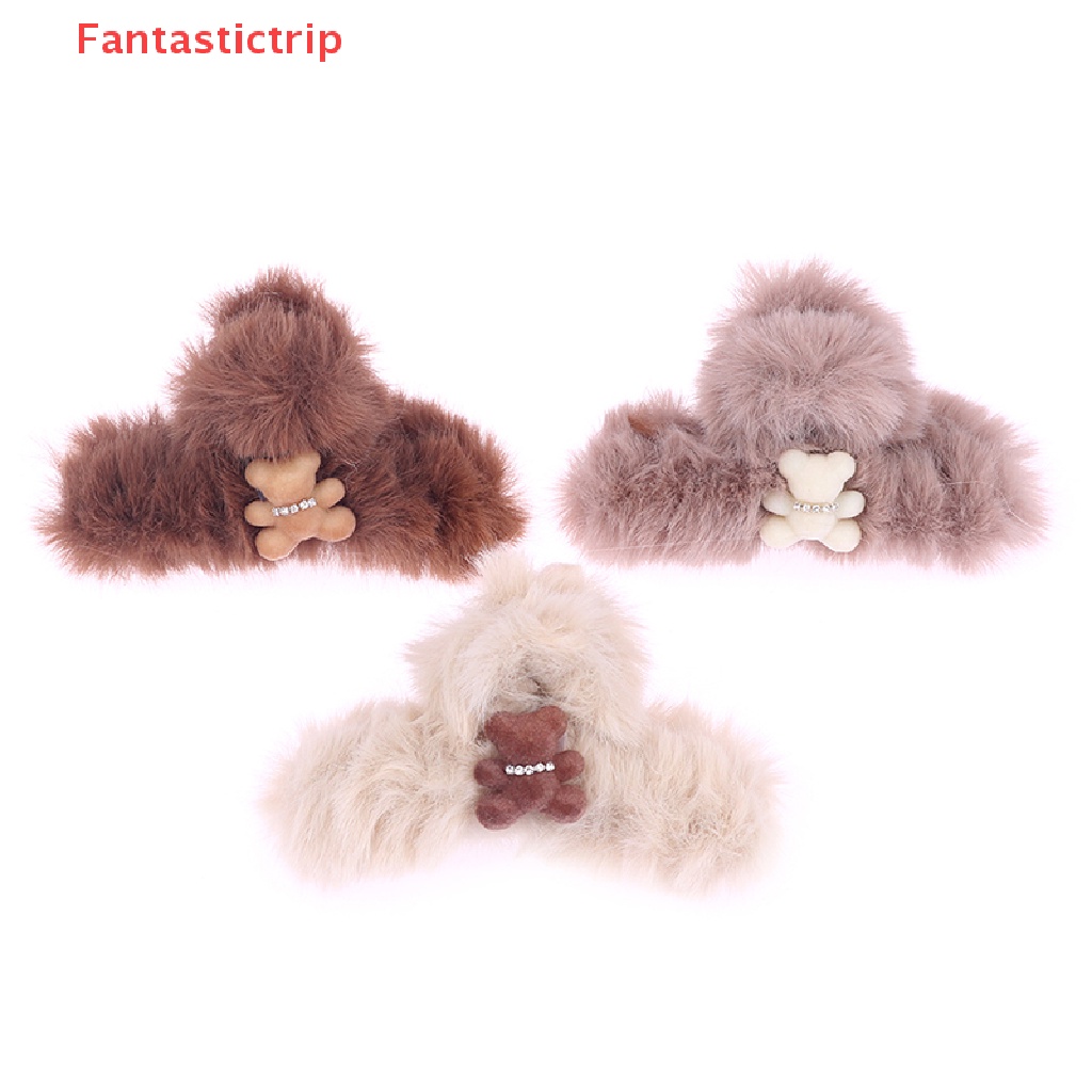 Kẹp Tóc Móng Vuốt Hình Chú Gấu Bằng Acrylic Phối Lông Dễ Thương Thời Trang Mùa Đông Cho Bạn Gái