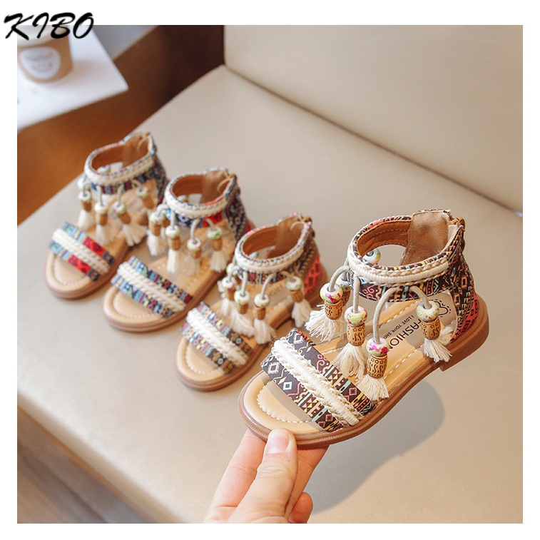 Sandal Đính Hạt Tua Rua Phong Cách Mới Cho Bé Gái