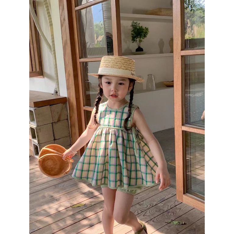 Set Áo Quần Cho Bé Gái, Set Áo Sơ Mi Ca Rô + Quần Short Đáng Yêu Cho Bé Gái, Mẫu Mới Nhất Mùa Hè Năm 2023