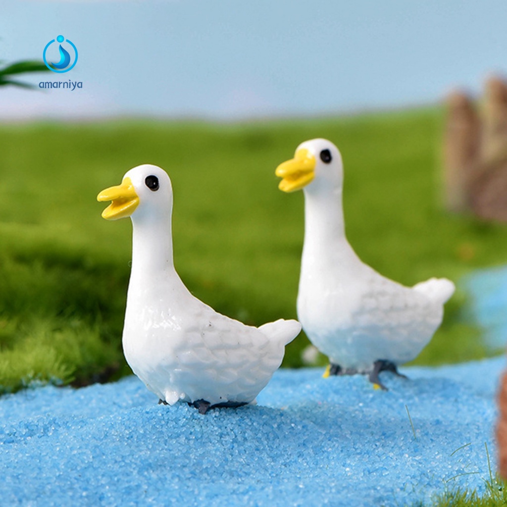2 Tượng Vịt Con Trắng Dùng Trang Trí Tiểu Cảnh