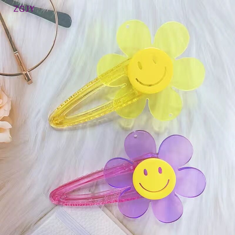 Kẹp Tóc Nhựa Acrylic Trong Suốt Hình Hoa Hướng Dương Mặt Cười Dễ Thương Cho Bé Gái ZGJY 2023 Mới