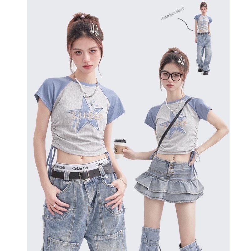 Áo Thun Tay Ngắn Màu Sắc Tương  RENJIANVSHENG Phản Phong Cách Hàn Quốc Cho Nữ