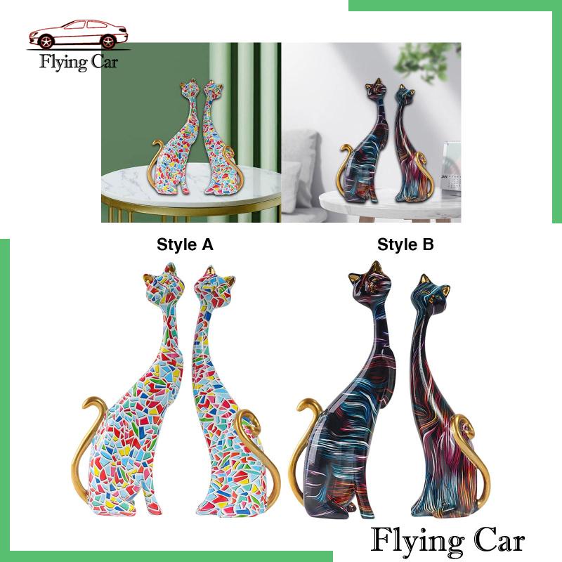 Set 2 Tượng Mèo Bằng Nhựa Resin Trang Trí Phòng Khách