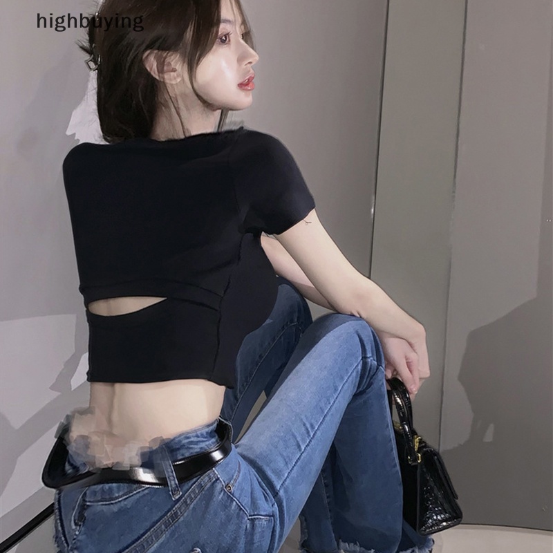 Áo Thun Lửng Ngắn Tay Hở Lưng Màu Sắc Thời Trang Cho Nữ