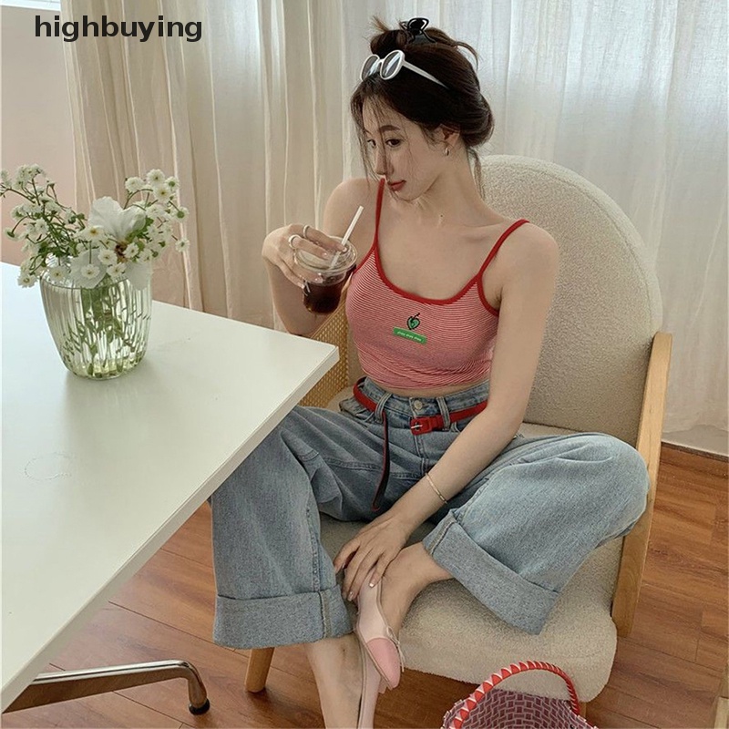 Áo Croptop Hai Dây Y2k Họa Tiết Kẻ Sọc Phong Cách Vintage