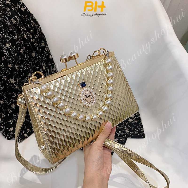 Túi Đeo Chéo Một Bên Vai Hình Vuông Nhỏ Đính Ngọc Trai Thời Trang 2023 Dành Cho Bạn Nữ