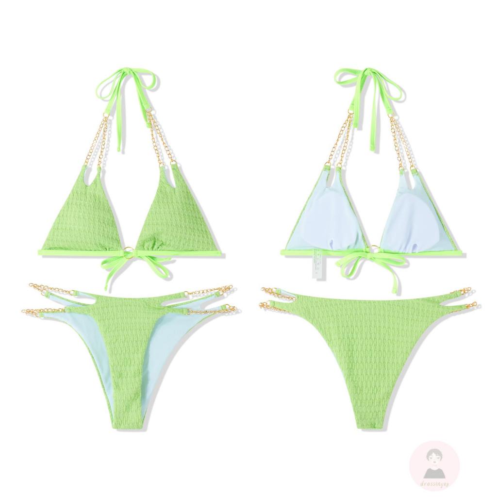 Bikini Mắt Xích Nối Dây Hình Tam Giác Cắt Cao Cho Nữ