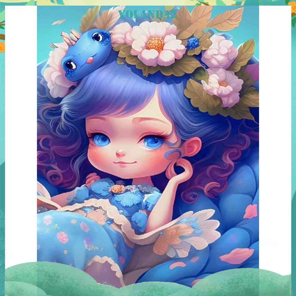 Bộ Tranh Đính Đá 5D Họa Tiết Hoạt Hình Cô Gái Độc Đáo DIY Dùng Trang Trí Nhà Cửa