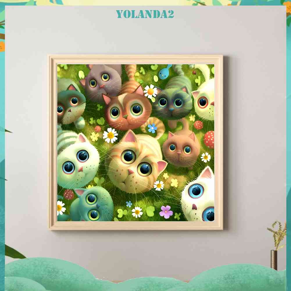Tranh Đính Đá Kim Cương Toàn Bộ 5D DIY Hình Vẽ Mèo Trang Trí Nhà Cửa