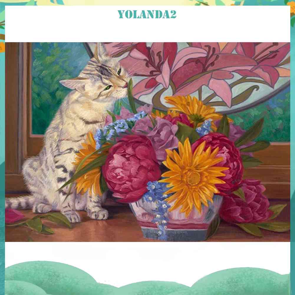 Tranh Đính Đá Kim Cương Toàn Bộ 5D DIY Hình Vẽ Mèo Hoa