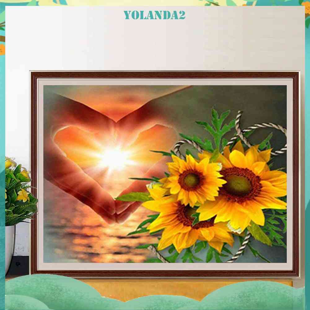 Tranh Đính Đá Kim Cương Toàn Bộ 5D DIY Hình Cử Chỉ Trái Tim Hoa Hướng Dương