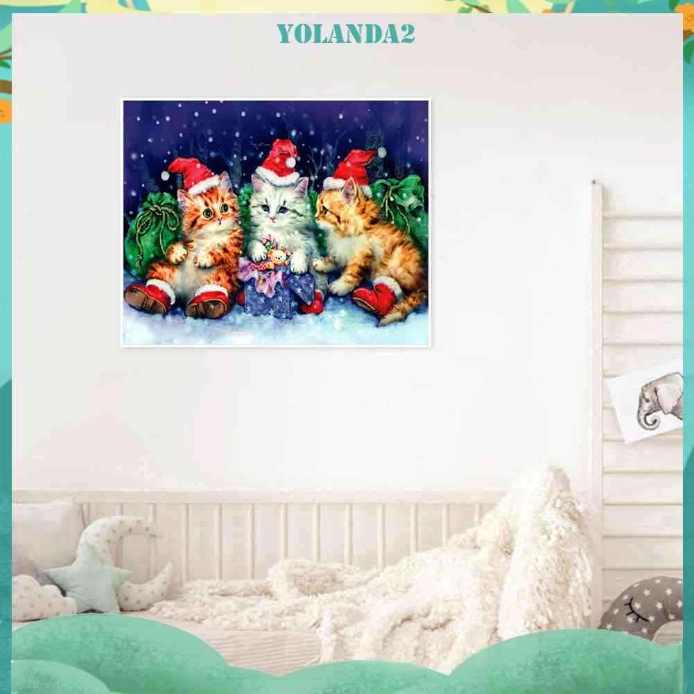 Tranh Đính Đá Kim Cương Toàn Bộ 5D DIY Hình Vẽ Mèo Giáng Sinh