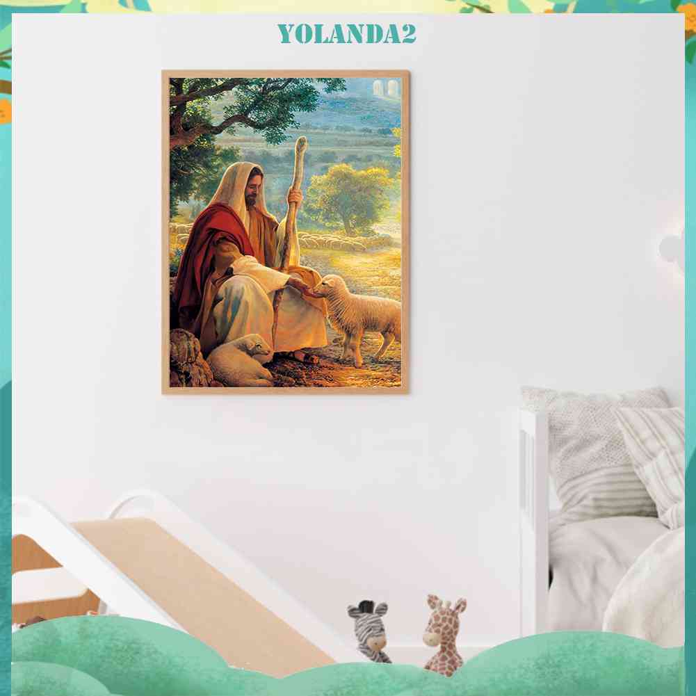 Tranh Đính Đá Kim Cương Toàn Bộ 5D DIY Hình Chúa Jesus Và Cừu