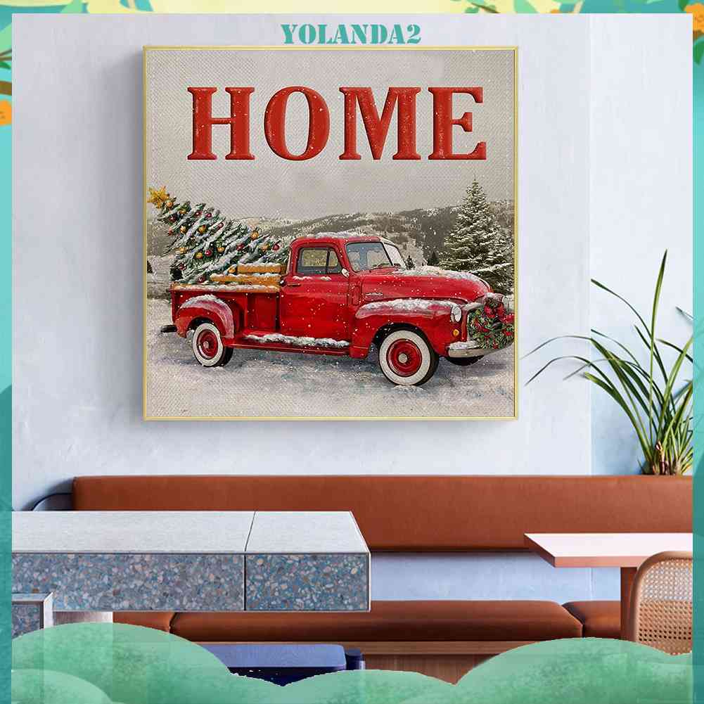 Tranh Đính Đá Kim Cương Toàn Bộ 5D DIY Hình Vẽ Xe Hơi Màu Đỏ Giáng Sinh