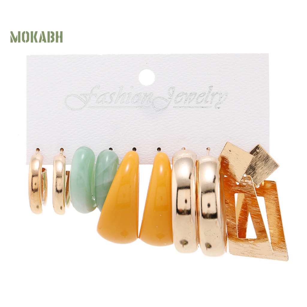 Set 5 Đôi Bông Tai Nửa Vòng Bằng Kim Loại Bóng Cao Thanh Lịch