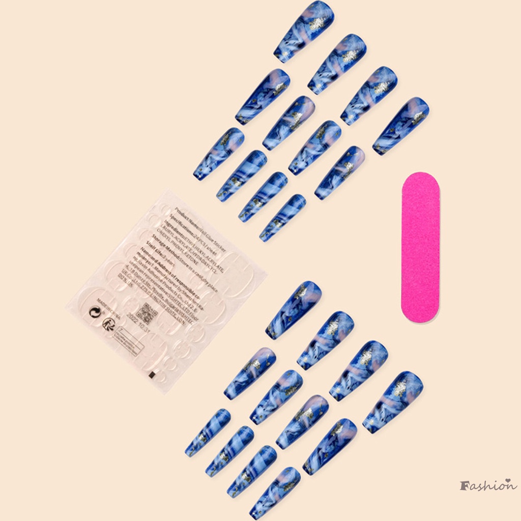 Bộ Móng Tay Giả Dài Màu Xanh Dương Che Phủ Toàn Diện Thoải Mái