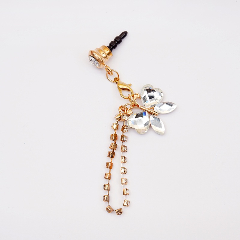 Nút Cắm Chống Bụi Bằng Hợp Kim Hình Bướm Đính Đá Cho Điện Thoại Di Động