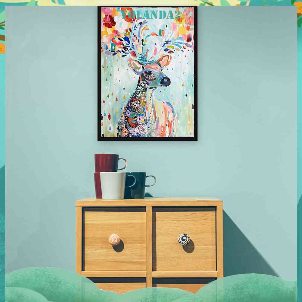 Tranh Đính Đá Kim Cương Toàn Bộ 5D DIY Hình Vẽ Hươu Nhiều Màu