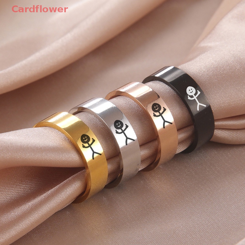 < Cardflower > Nhẫn Thép Titan Hình Vẽ Nguệch Ngoạc Đơn Giản Vui Nhộn Hợp Xu Hướng Cho Cặp Đôi Tiệc Tùng Mới