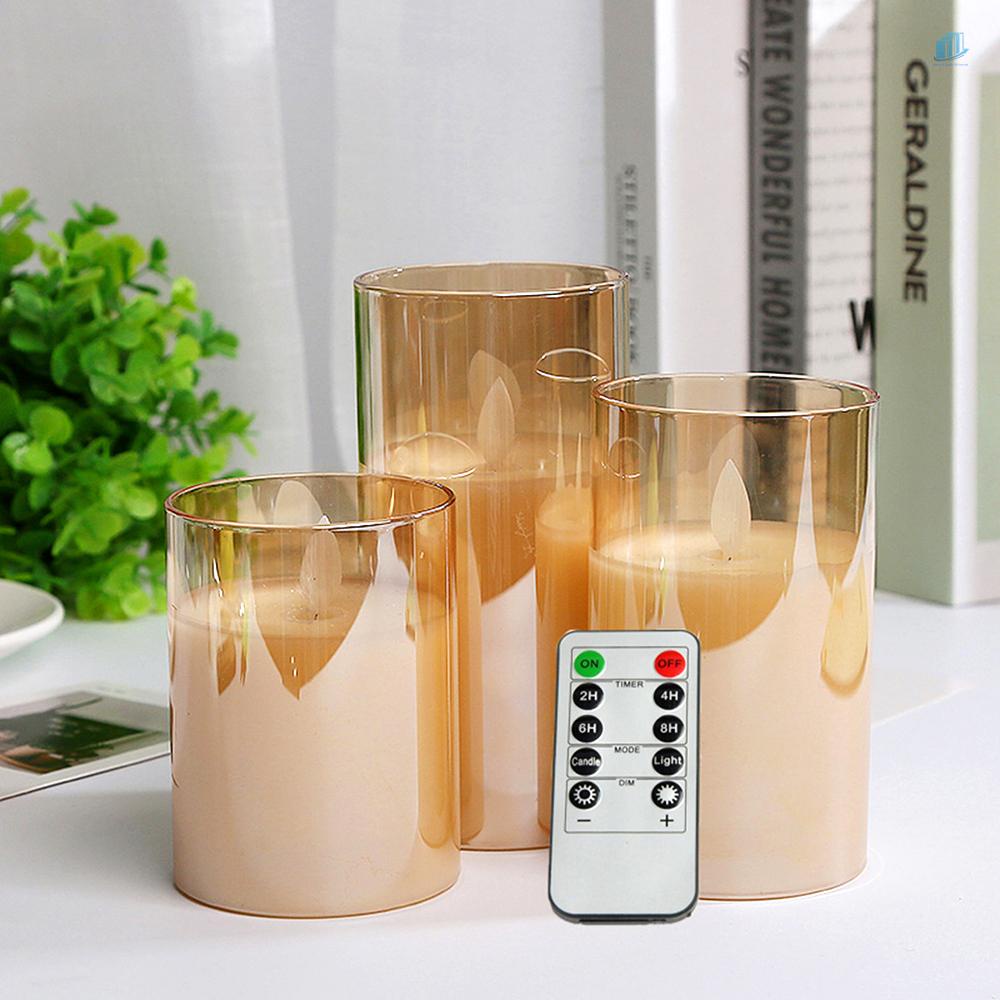 Smartwatchinone Set 3 Đèn LED Hình Nến Không Lửa Điều Khiển Từ Xa Màu Vàng Ấm Áp Có Hẹn Giờ Lấp Lánh Trang Trí Lễ Hội / Tiệc Cưới