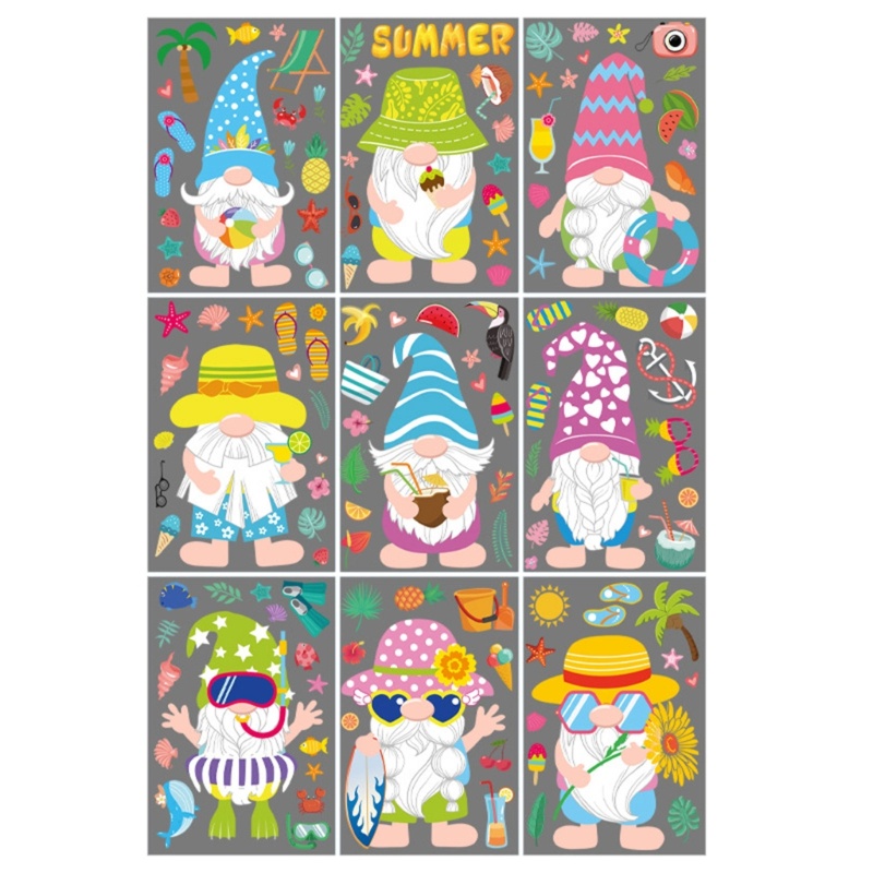 Whi Set 9 Tấm Đề Can Dán Cửa Sổ Tĩnh Điện Trang Trí Tiệc Mùa Hè Họa Tiết Chanh Dưa Hấu Mùa Hè