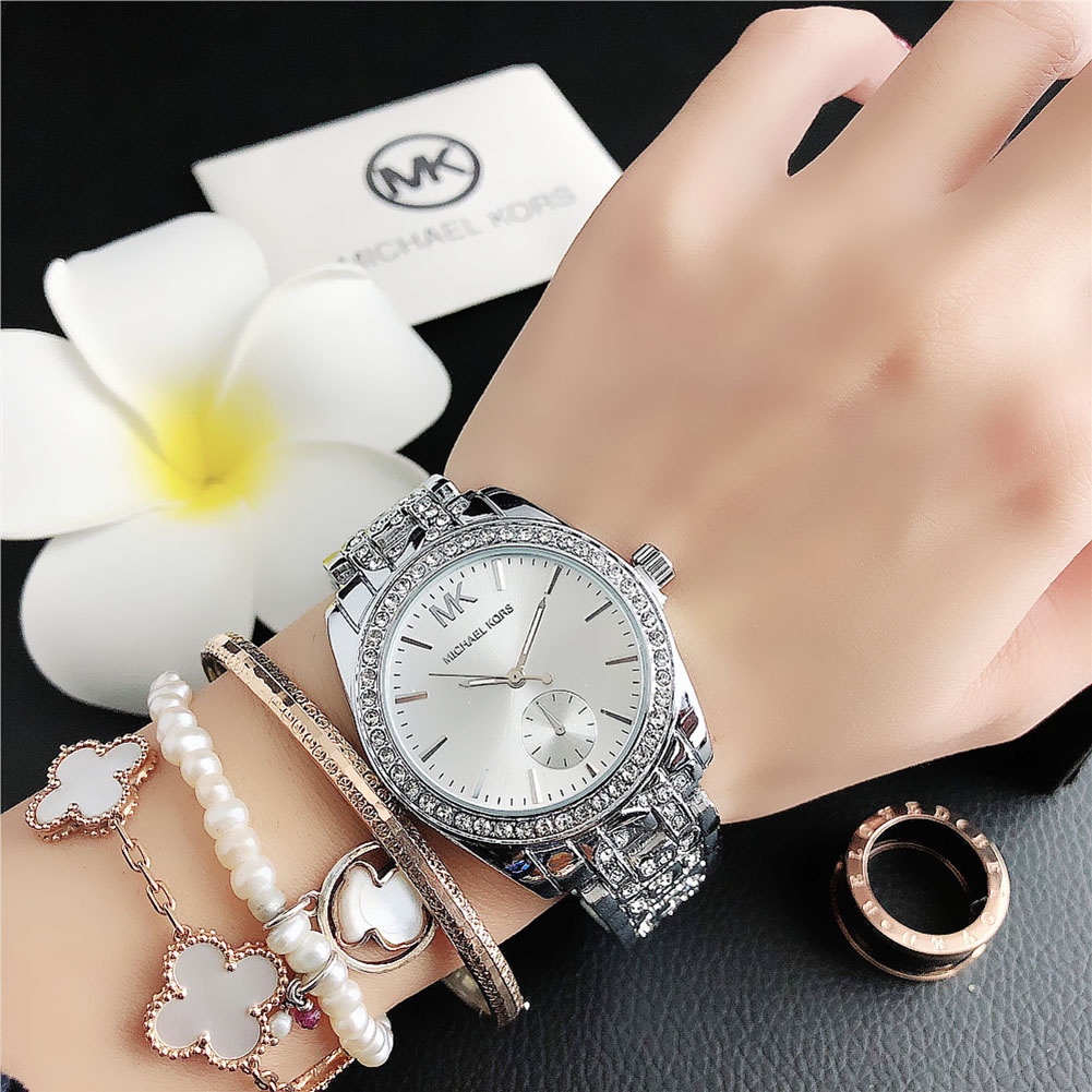 Đồng Hồ Đeo Tay Mặt Tròn Đính Đá Thời Trang Công Sở Cho Nữ