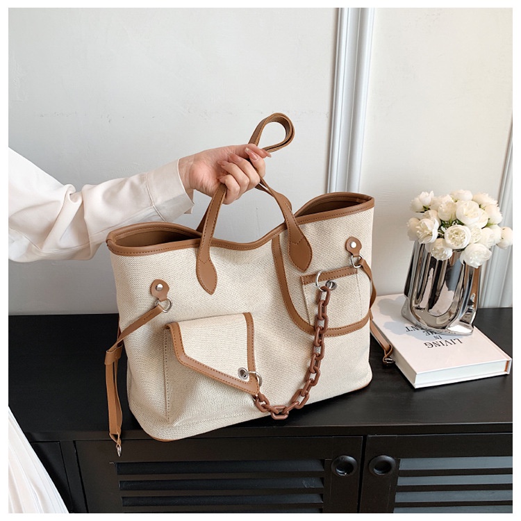 Túi Xách Canvas Sức Chứa Lớn Phối Màu Thời Trang Mới Cho Nữ