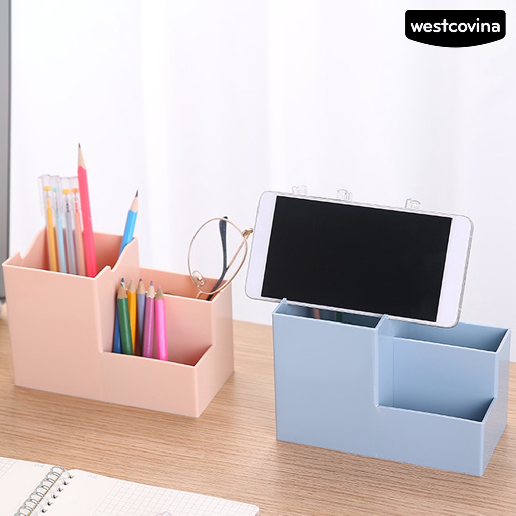 [COD]♪Hộp Đựng Bút Bằng ABS Nhiều Ngăn Sức Chứa Lớn Kèm Giá Đỡ Điện Thoại Để Bàn