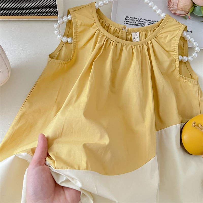 Hàng Có Sẵn Đầm Sát Nách Phối Màu Phong Cách Phương Tây Dễ Thương Thời Trang Mùa Hè Cho Bé Gái