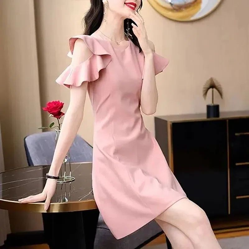 Đầm Trễ Vai Tay Lá Sen Nhẹ Nhàng Thời Trang Mùa Hè 2023 Phong Cách Mới